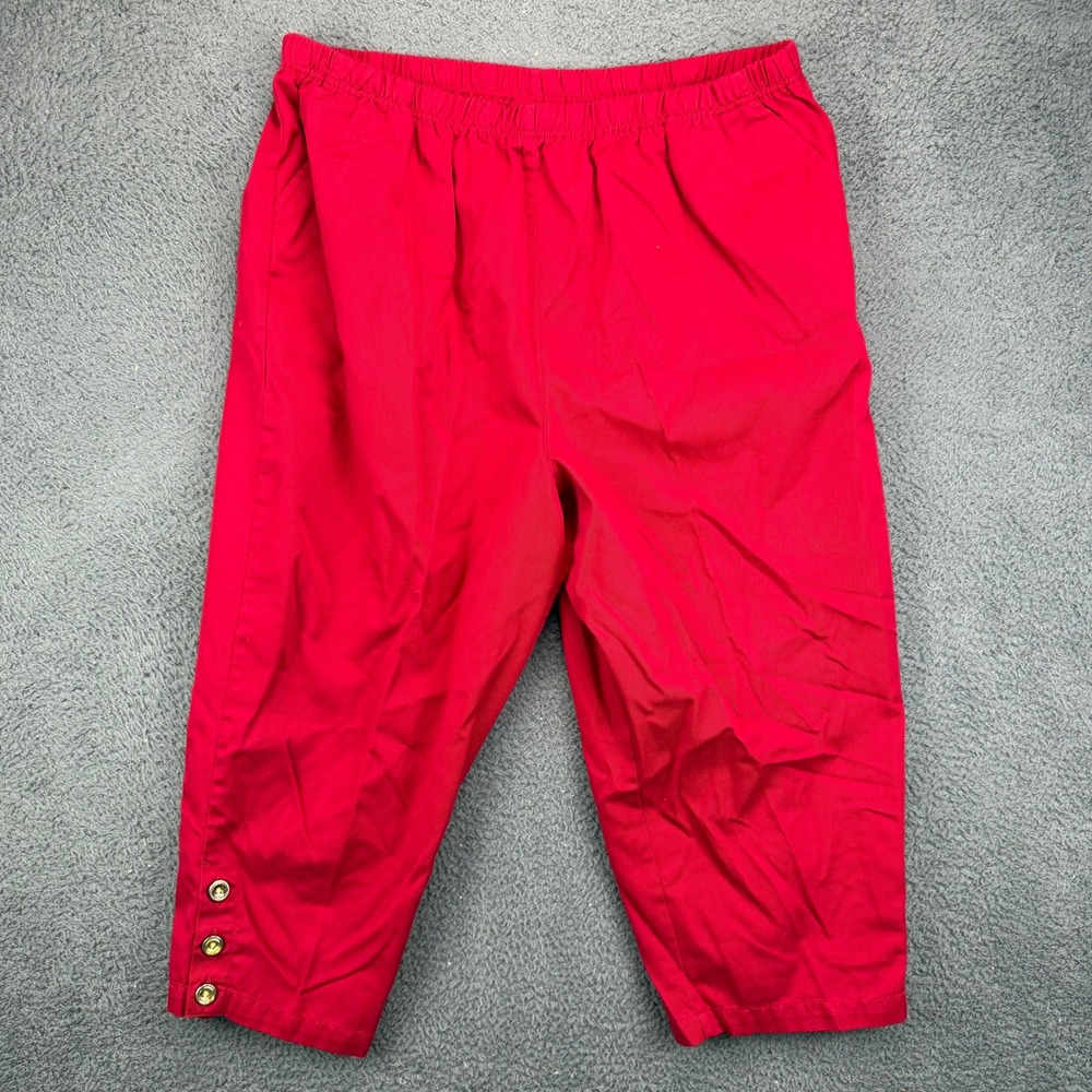 Blair Red Crop Capris Womens XL Elastic Waist Button Hem Twill Pants 4896605